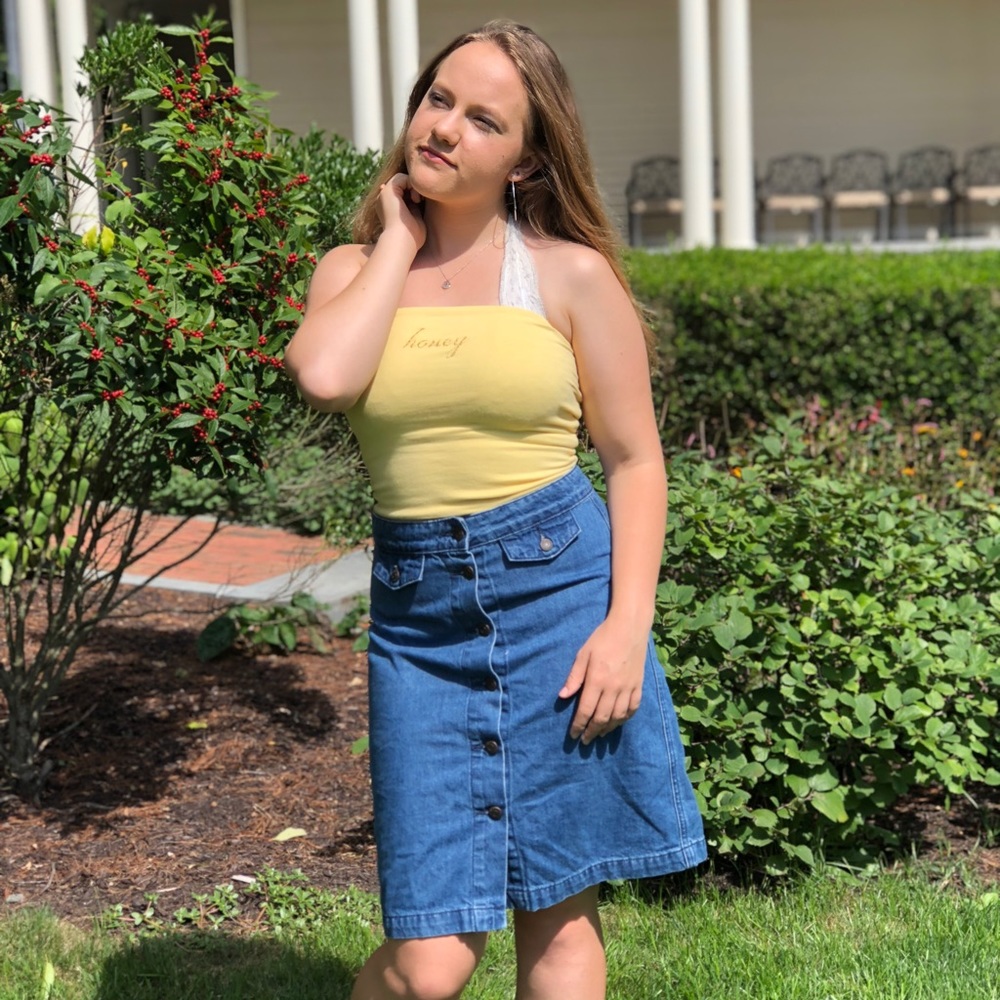 Blue denim skirt